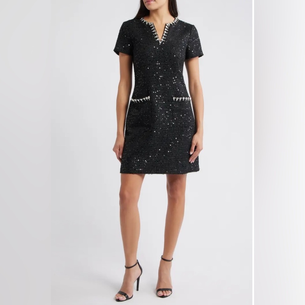 New Eliza J Crystal Trim Sequin Cocktail Dress size 16